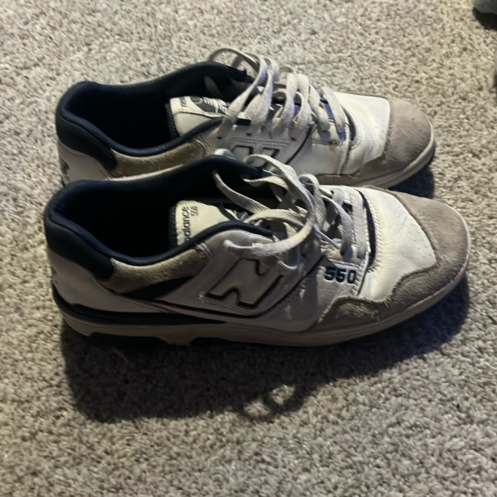 Navy blue and white new balance 550